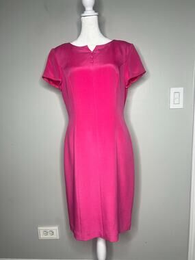 Talbots Pure Silk Sheath Dress Pink Short Sleeve Career Cocktail Sz 8 Old Money